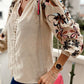Floral Embroidered Linen Beige Blouse