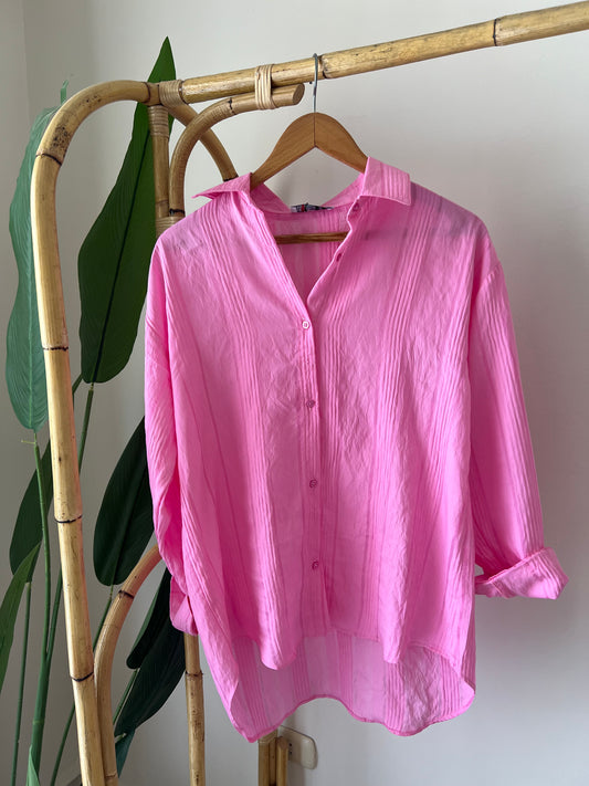 Hot Pink Striped Regular Fit Shirt