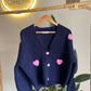 Navy X Pink Hearts Triko Cardigan