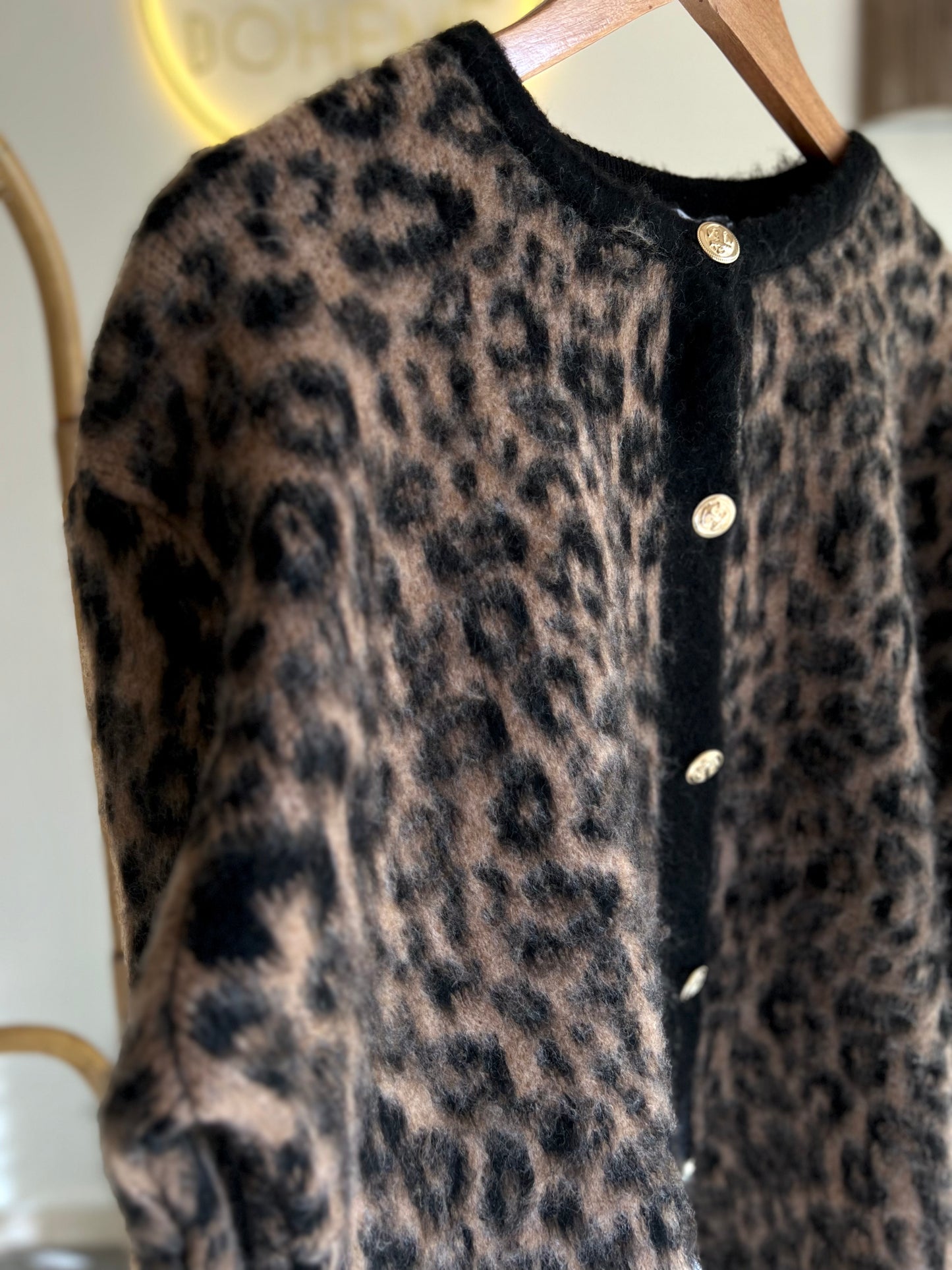 Brown Leopard Mohair Long Cardigan