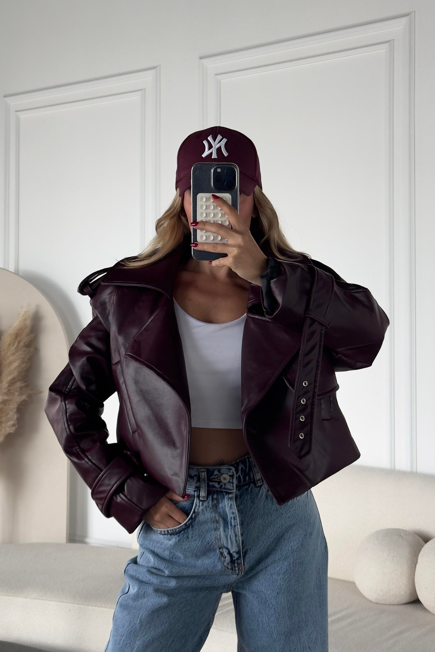 Burgundy Leather Biker Jacket