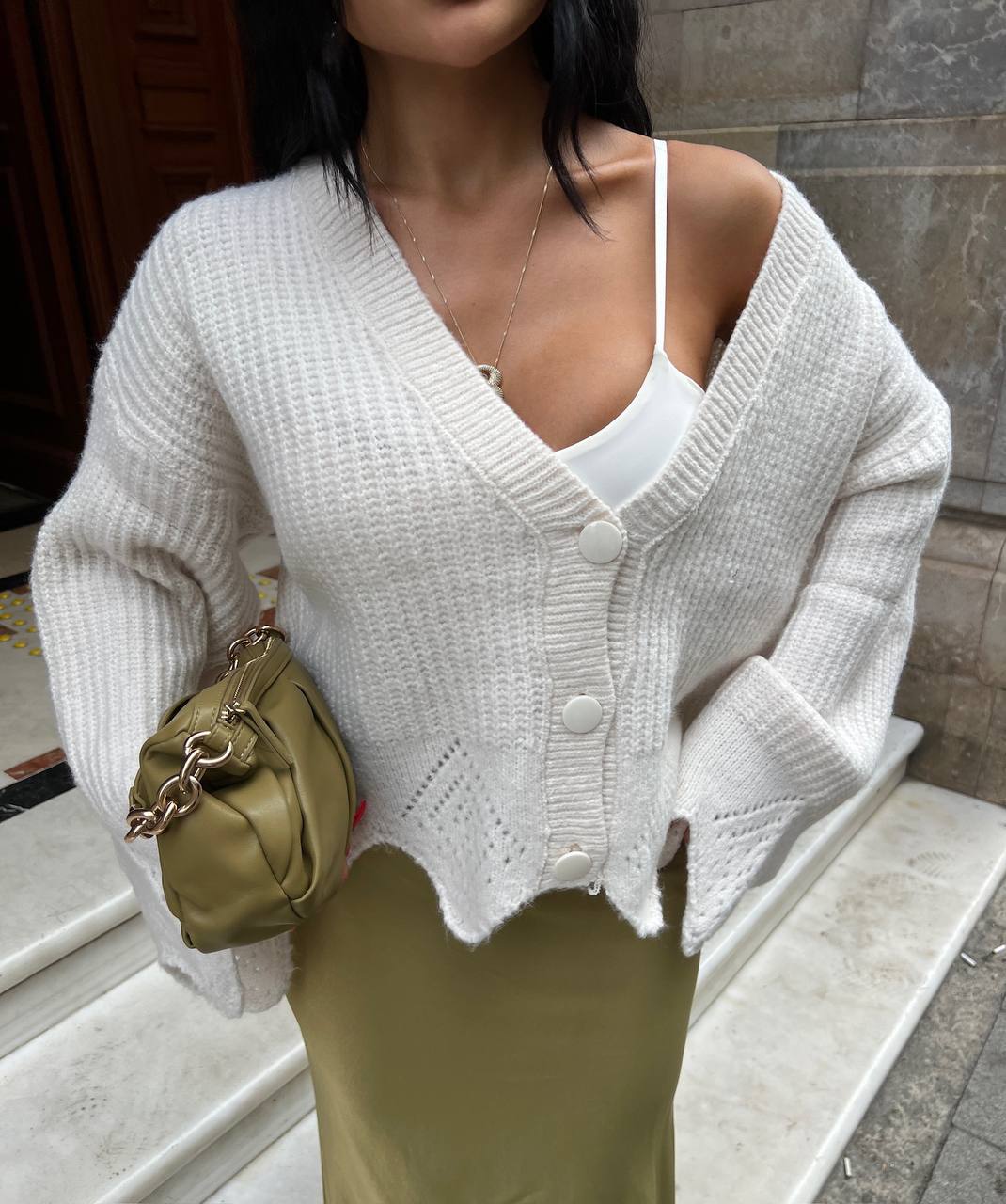 Cream Cardigan With Bell Sleeves