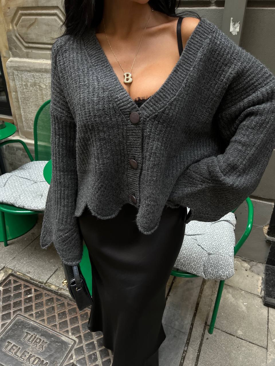 Grey Cardigan With Bell Sleeves