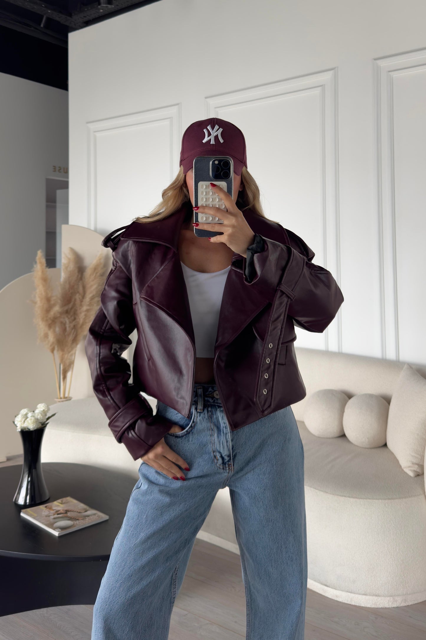 Burgundy Leather Biker Jacket