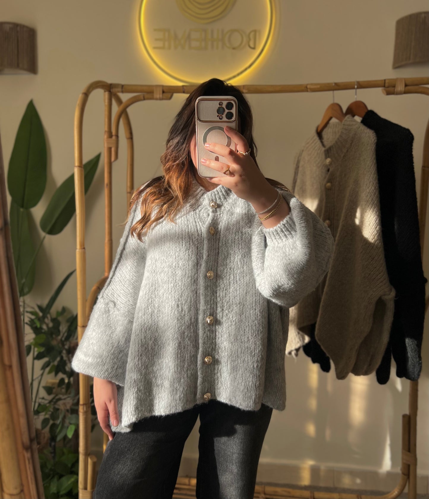 Italian Grey Triko Cardigan With Golden Buttons