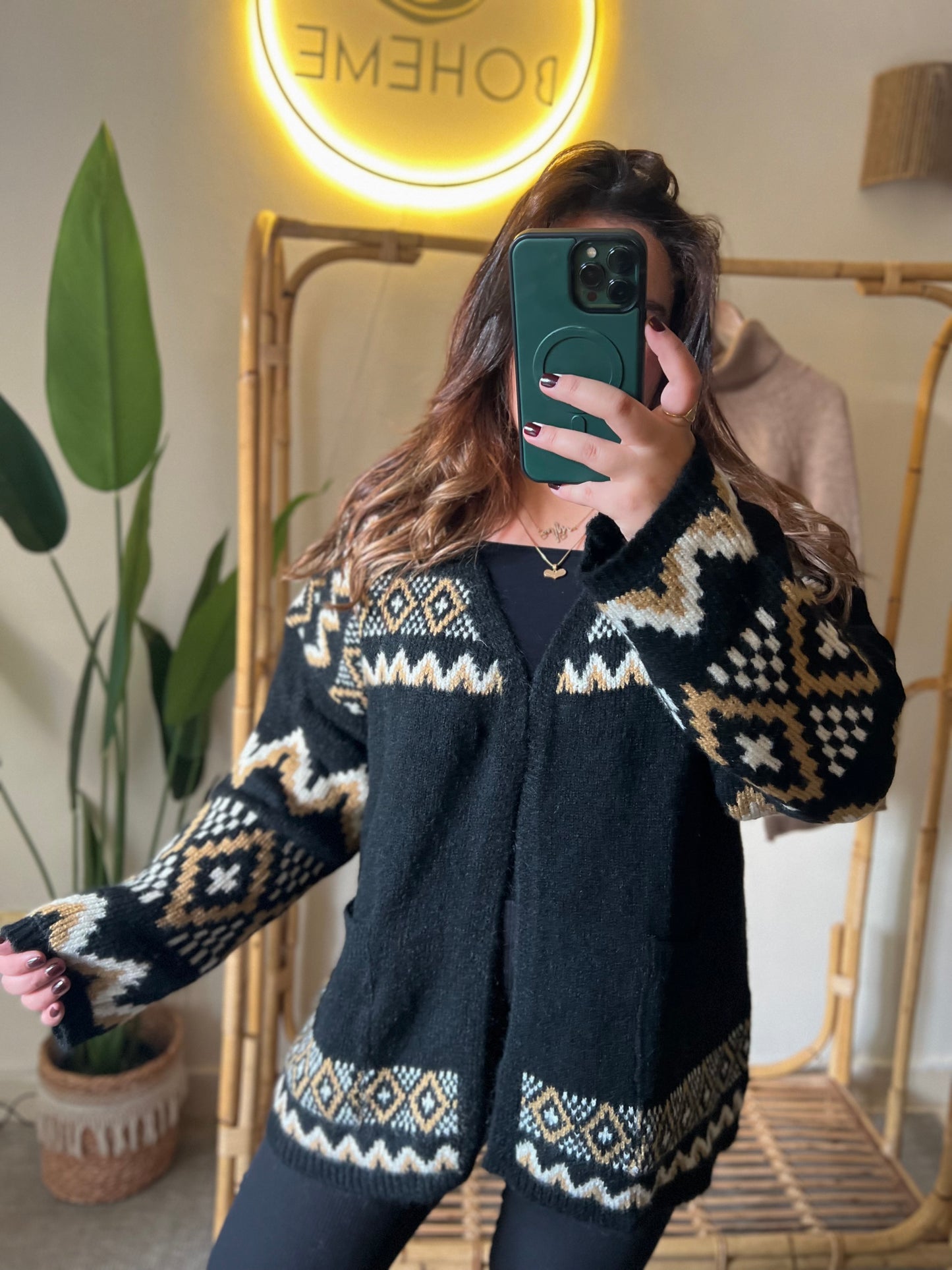 Boho Black Cardigan With Pockets