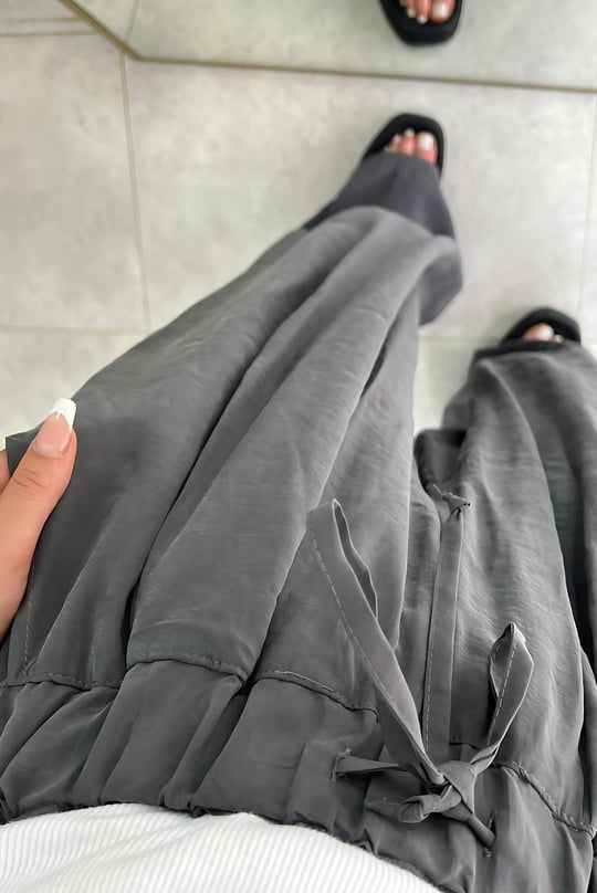 Grey Elastic Waist Palazzo Pants