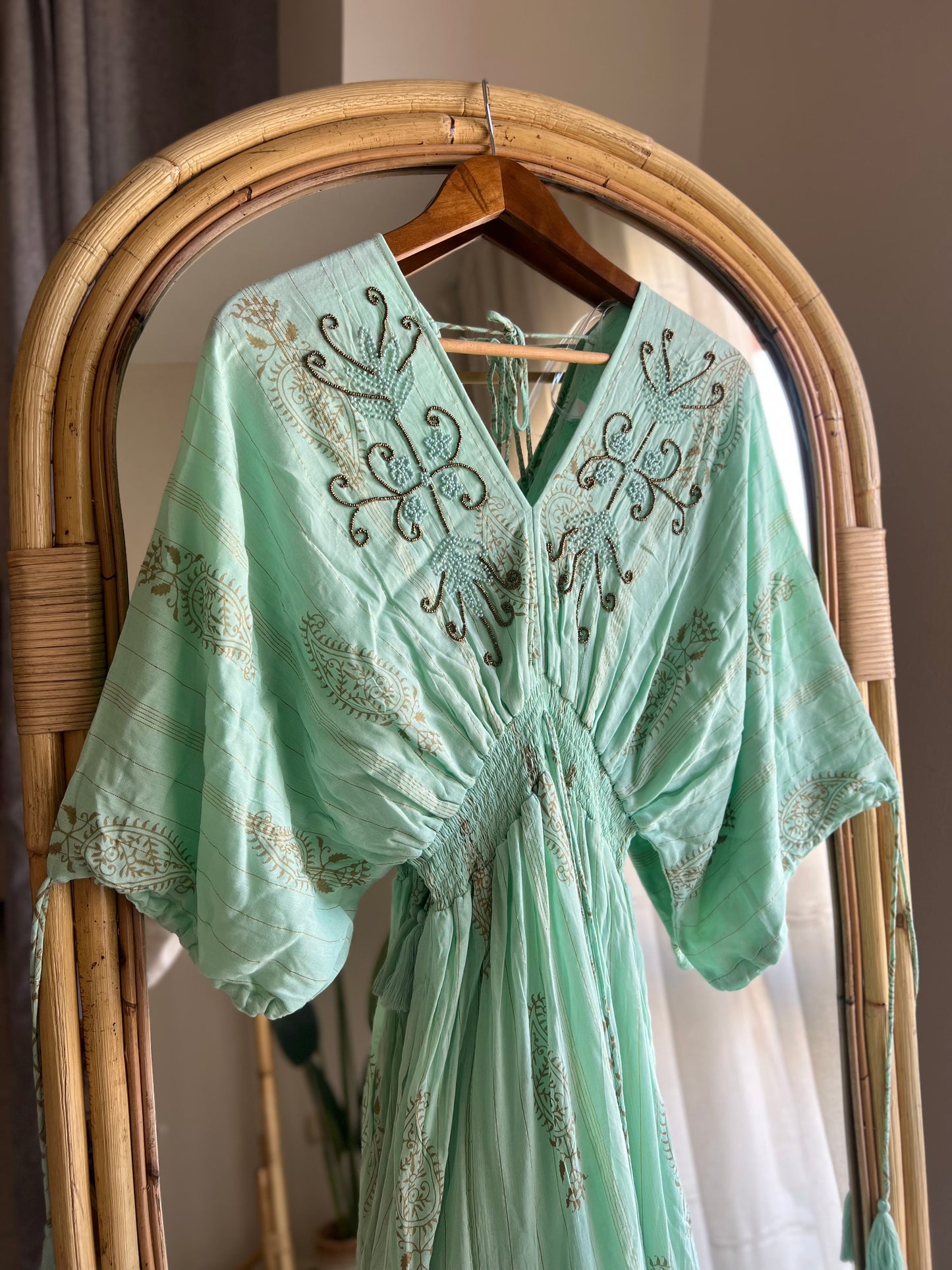 Italian Turquoise Embroidered Dress With Pockets