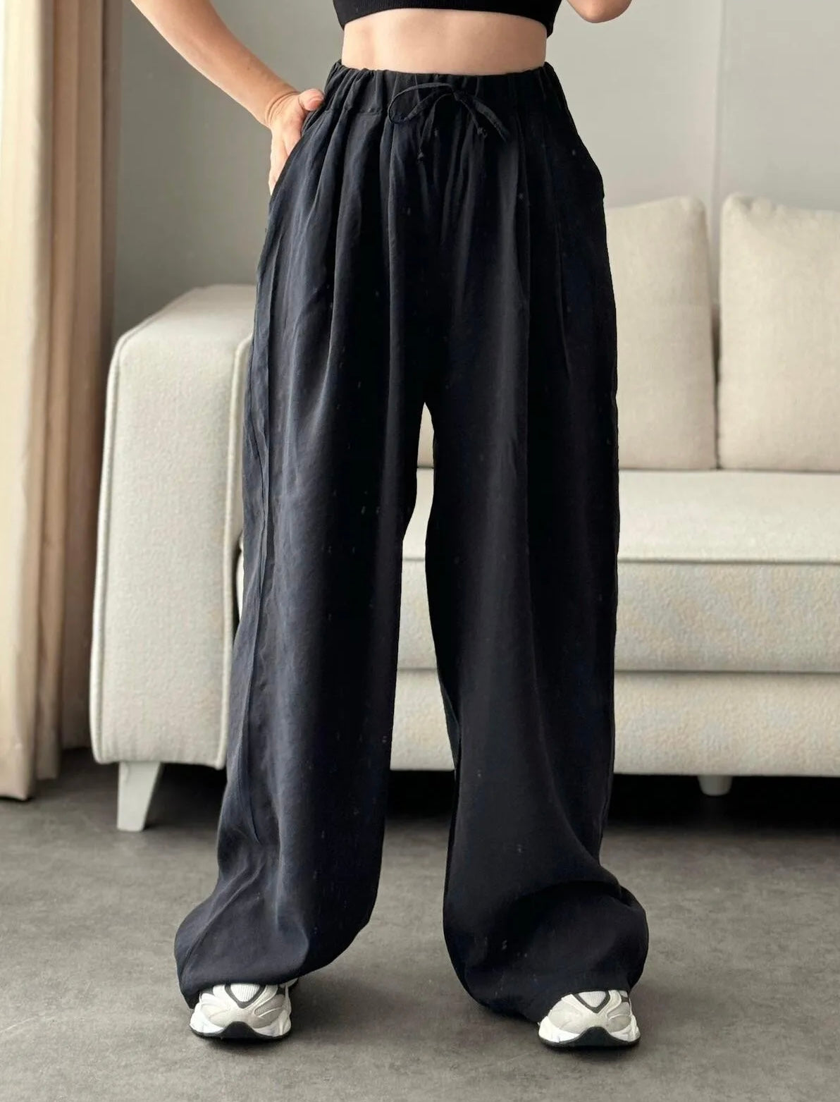 Black Elastic Waist Palazzo Pants