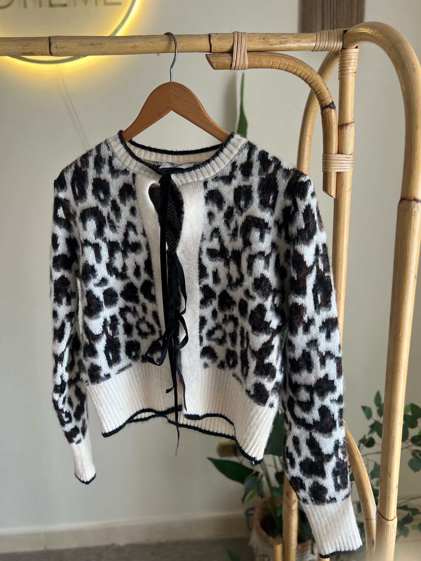 Leopard Black & Brown Cardigan With Velvet Ties