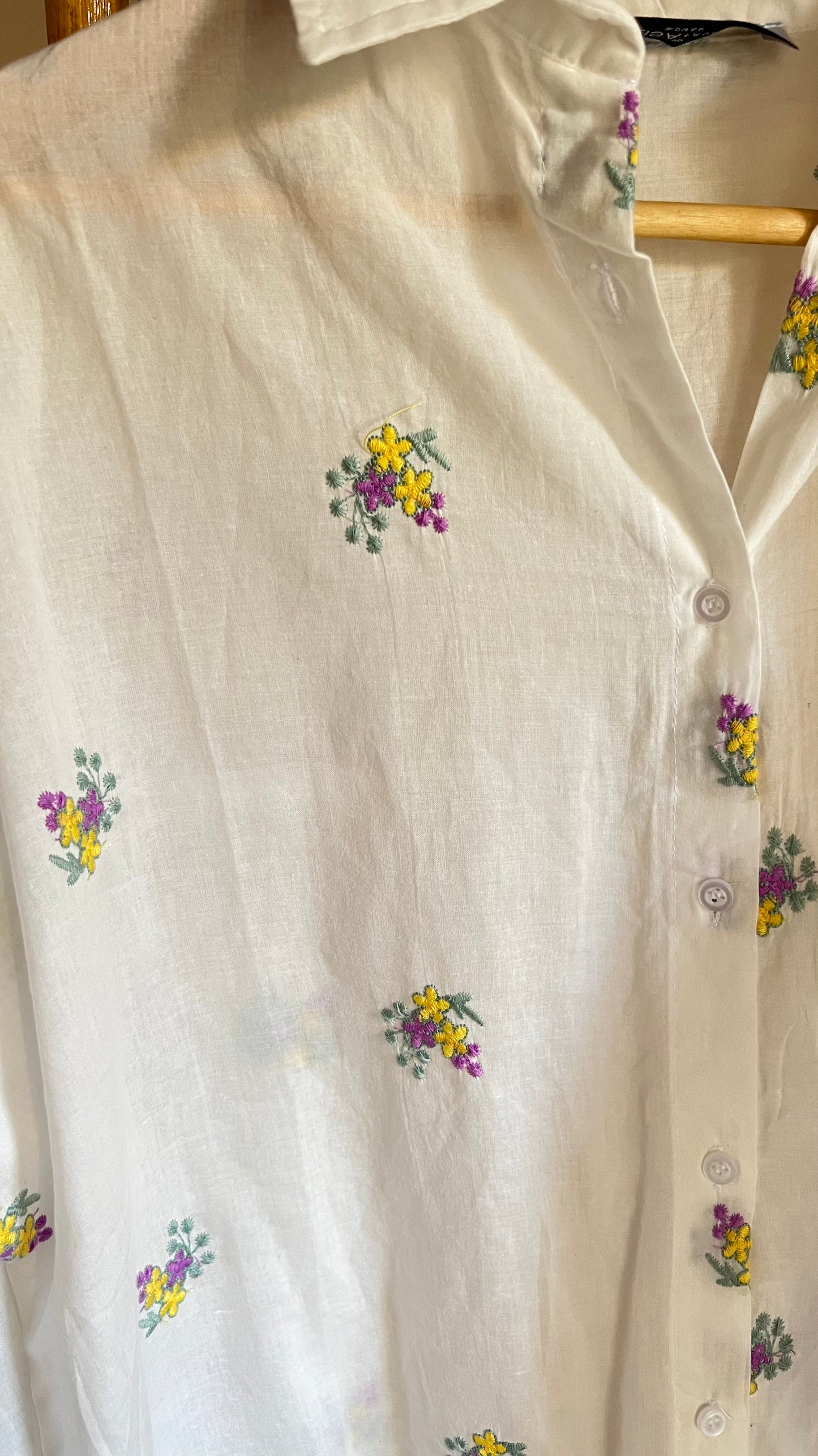 White Floral Embroidered Oversized Shirt