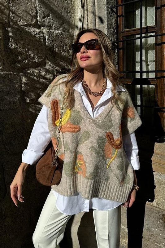 Embroidered Neutral Colors Vest