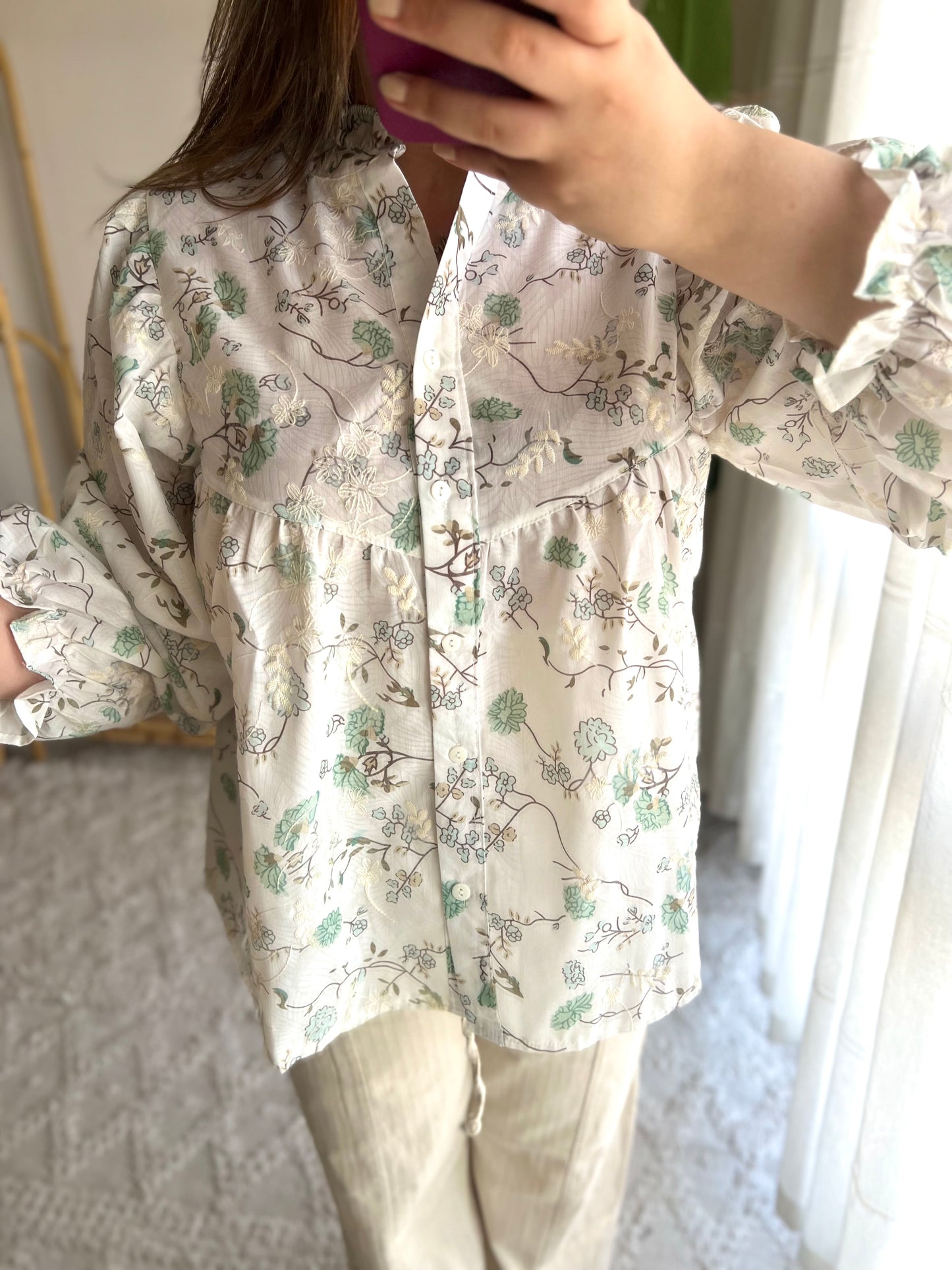 Mint Green Embroidered Floral Blouse