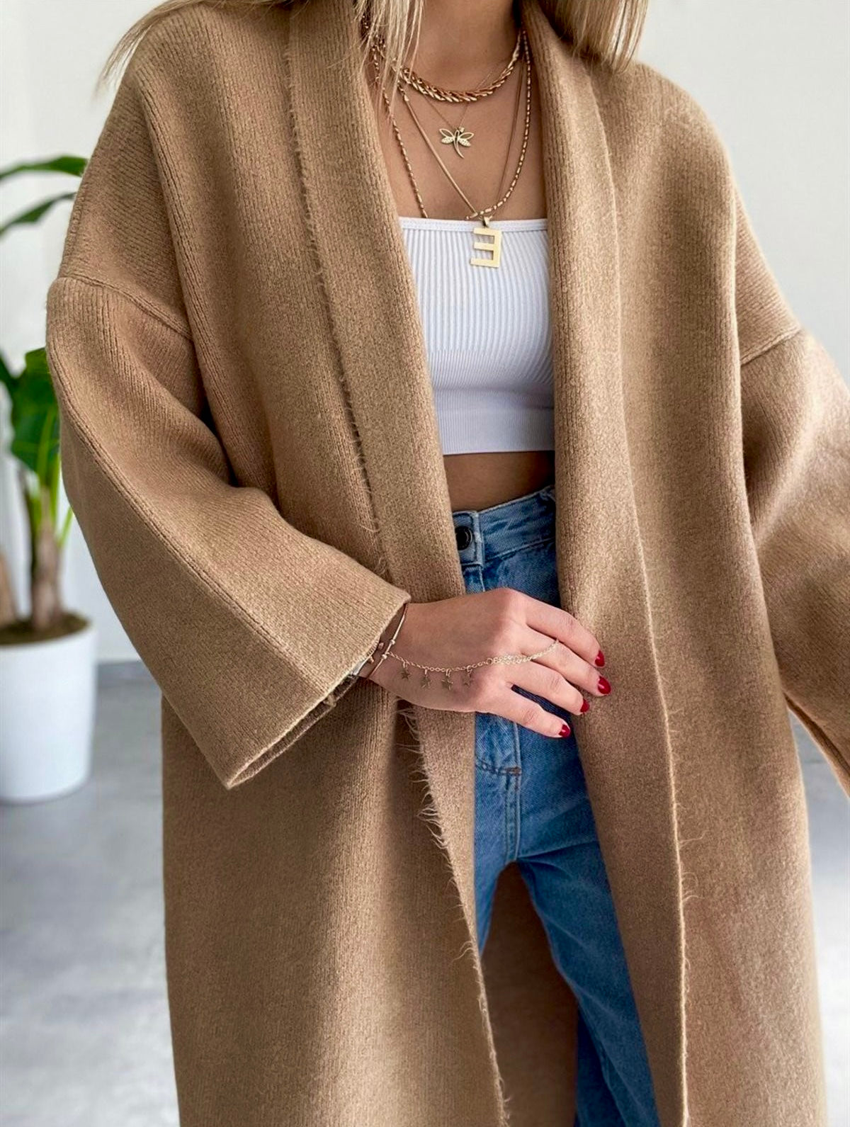 Camel Heavy Longline Coat Cardigan