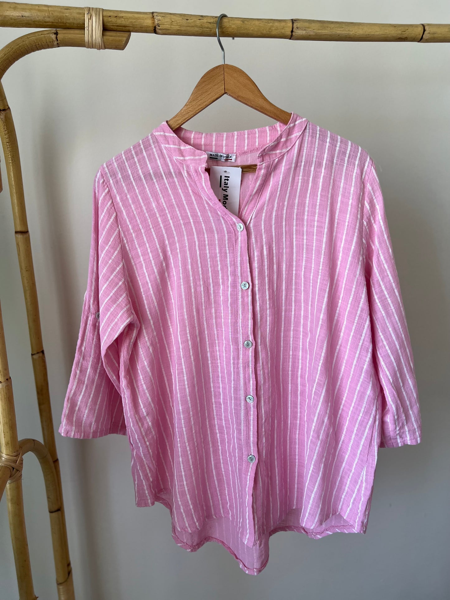 Italian Linen Pink Striped Shirt