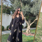 Black Linen Kimono Set With Golden Threads Embroidery