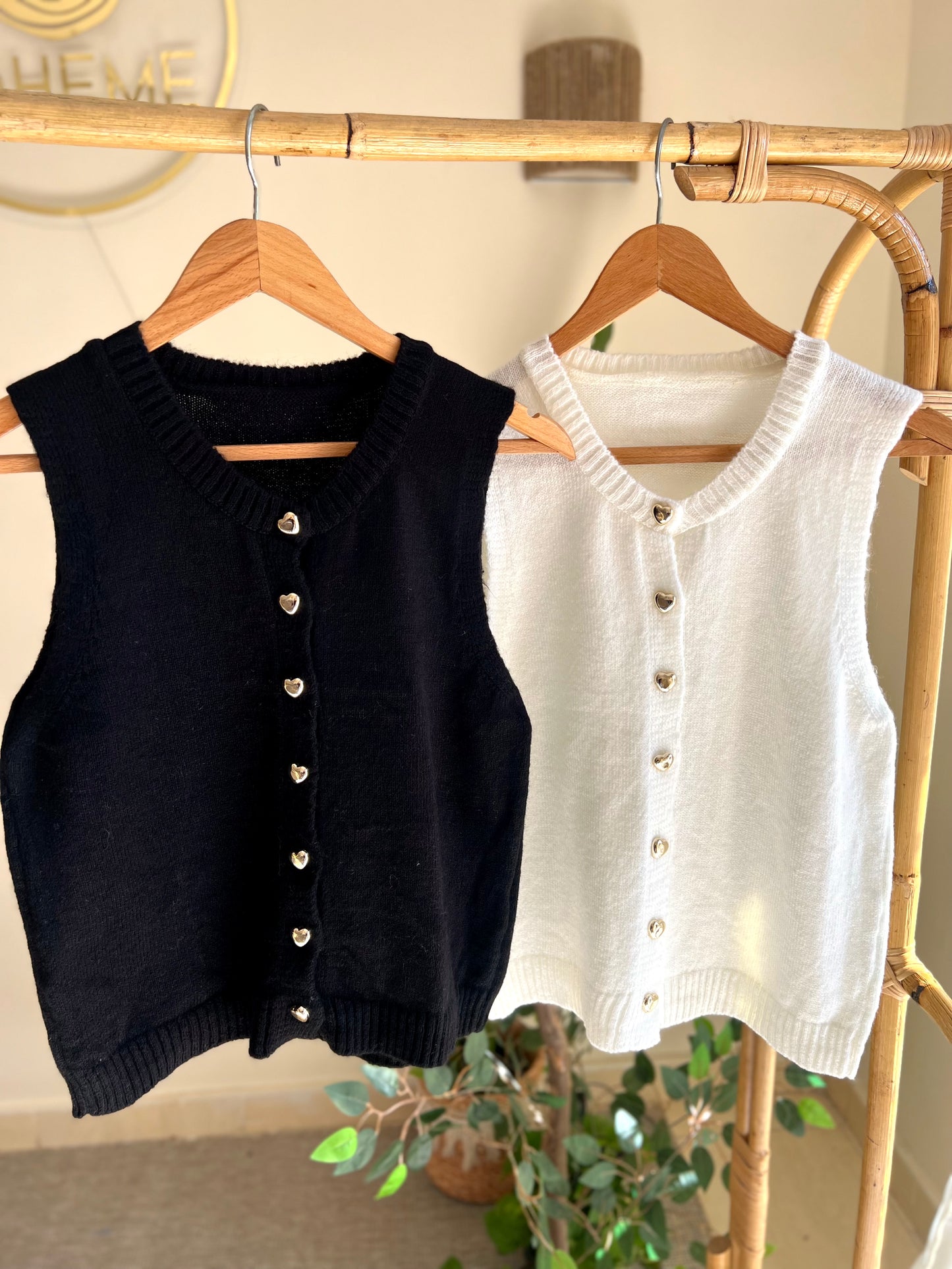 Black Vest With Golden Heart Buttons