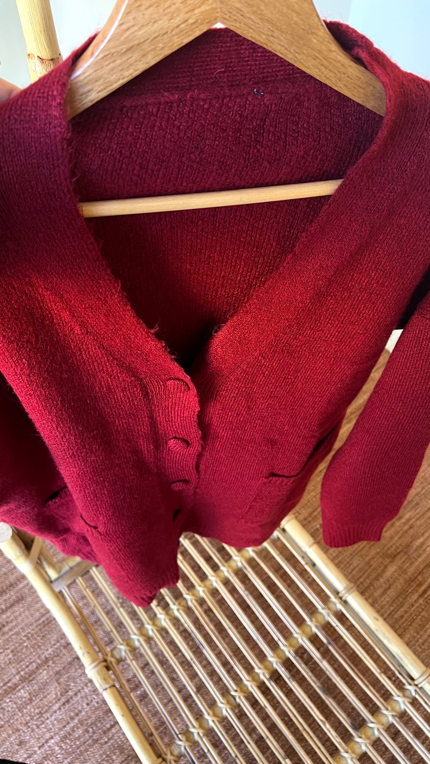 Burgundy Double Pockets Knitted Cardigan