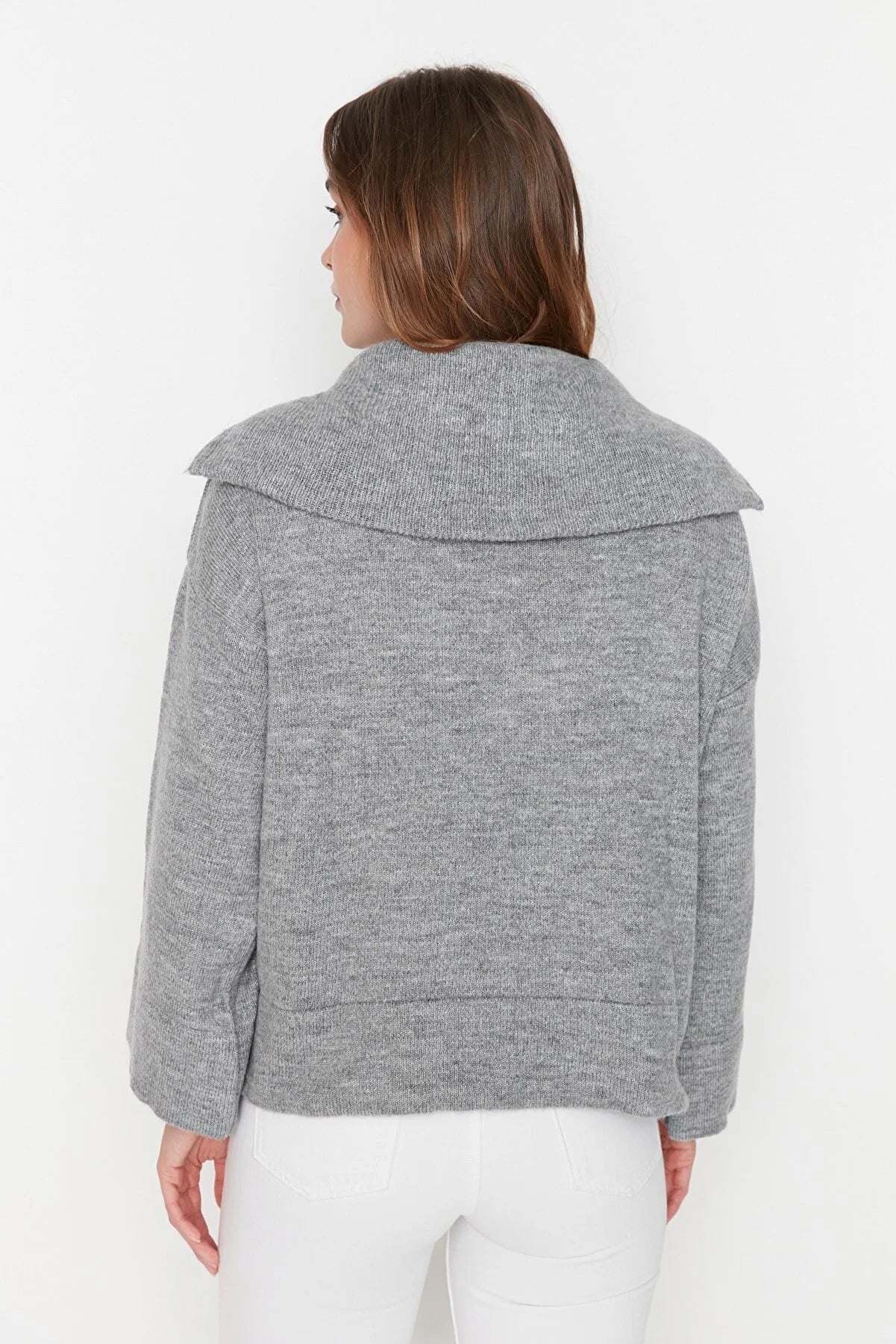 Grey Half Zip Pullover With Bell Sleeves