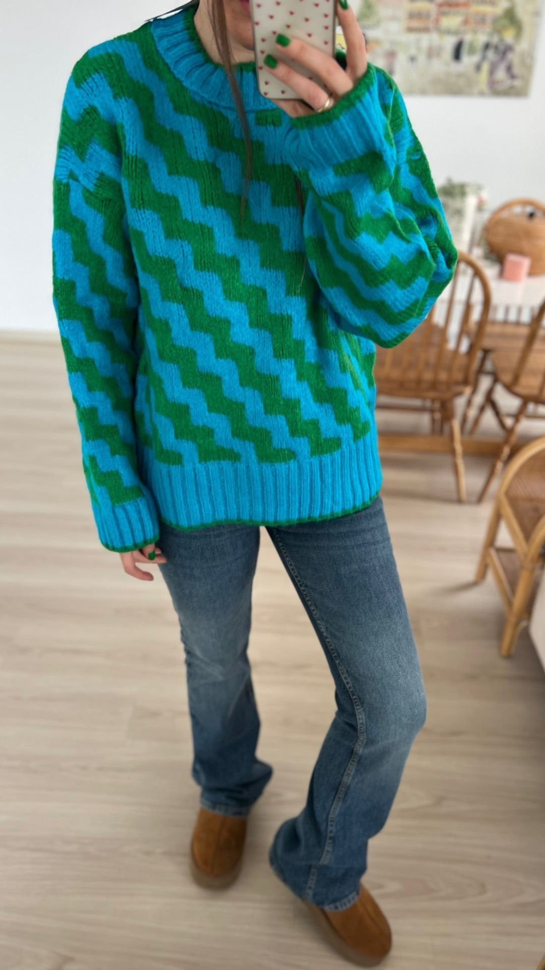 Green X Blue Zigzag Pullover