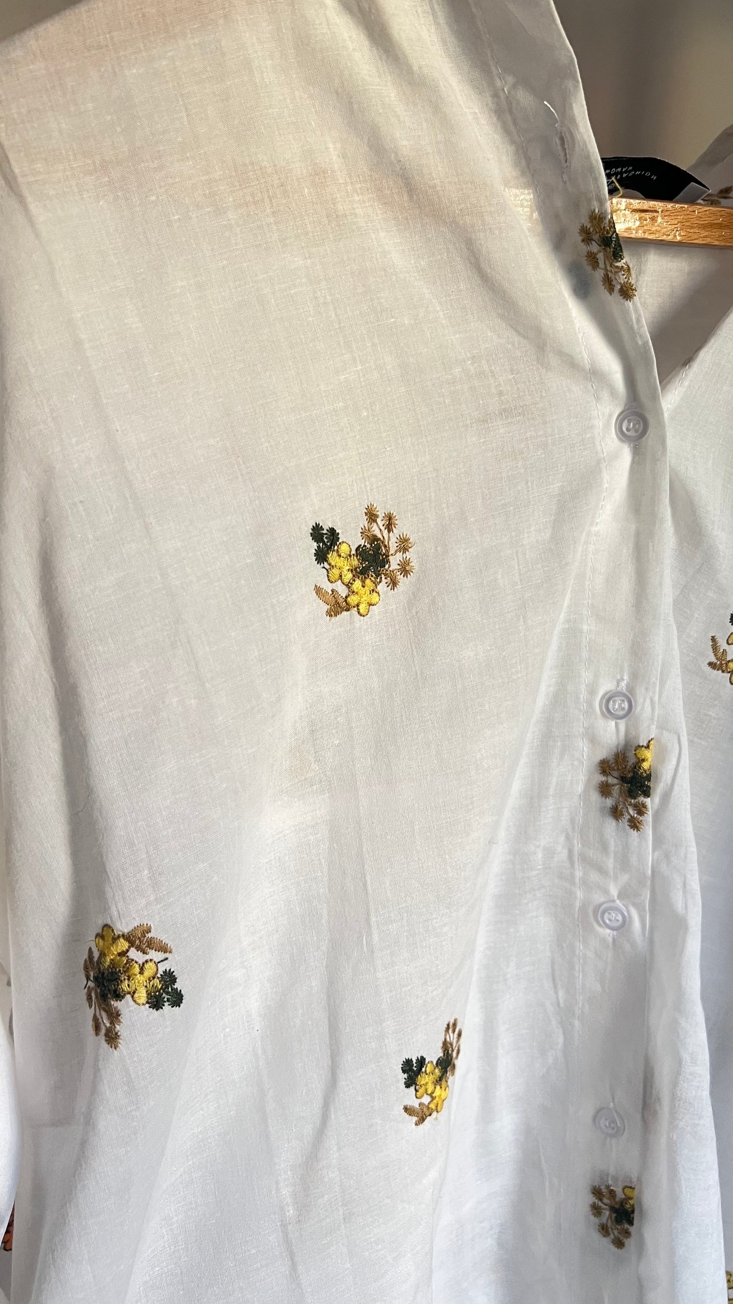 White Floral Embroidered Oversized Shirt