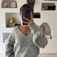 Grey Embroidered V Neck Pullover