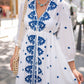 Embroidered White Blue Dress
