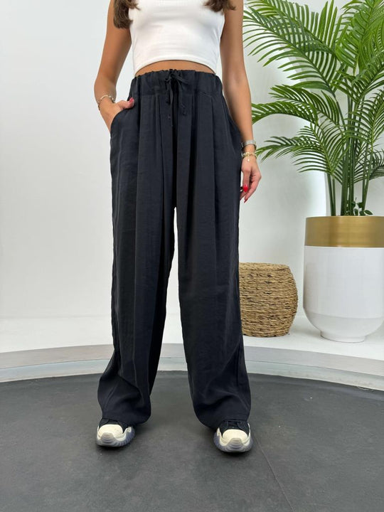 Black Elastic Waist Palazzo Pants