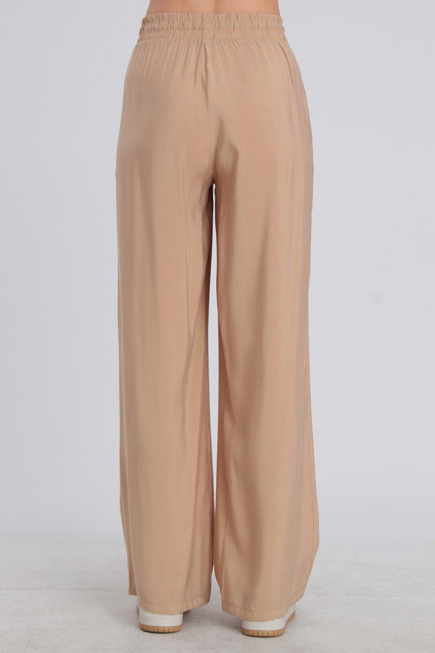Camel Straight Pants with Elastic Waist