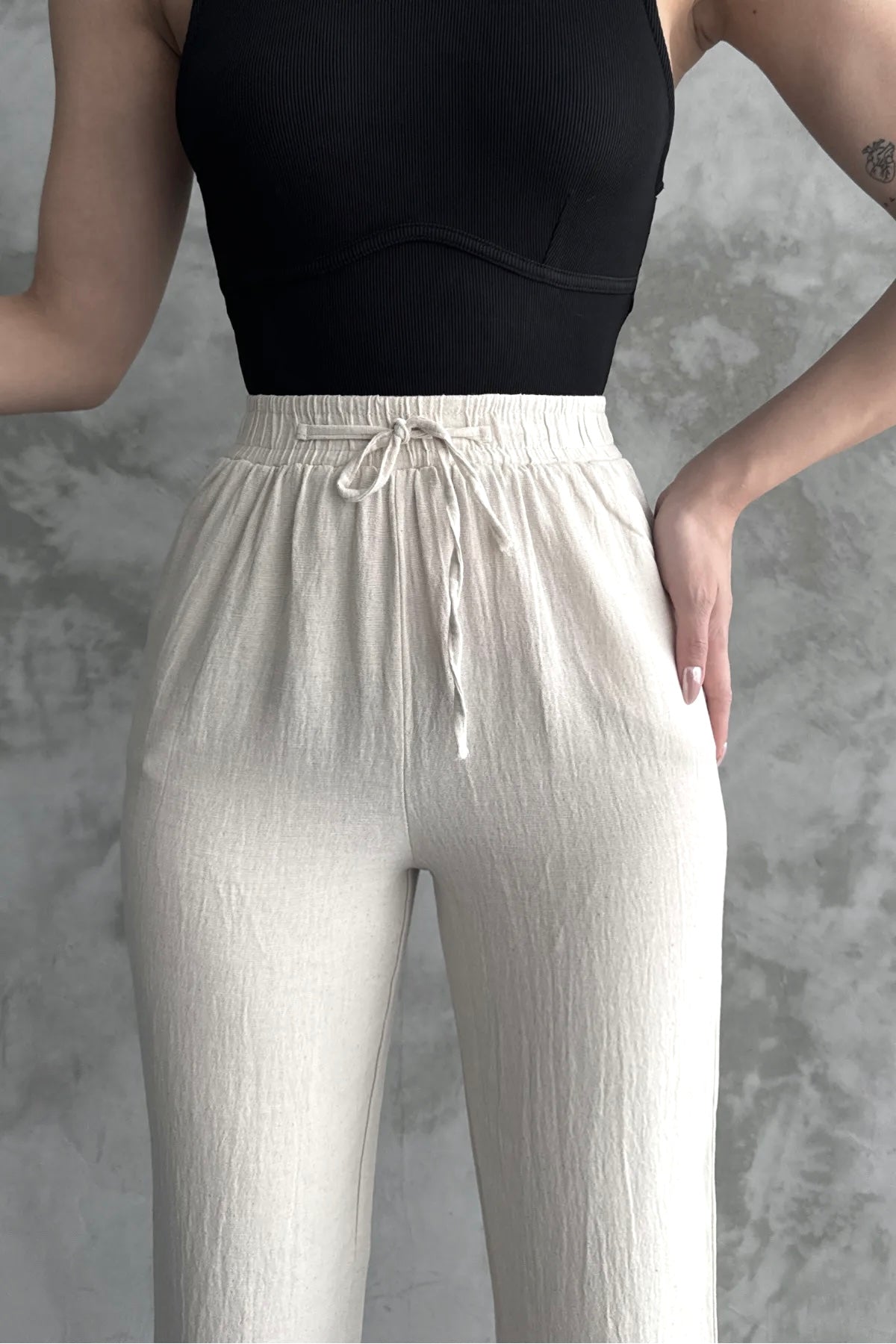 White Muslin Cotton Pants With Fringes