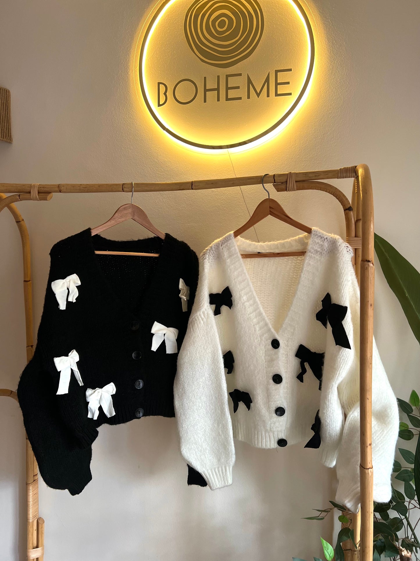 Off White Cardigan With Bow Details