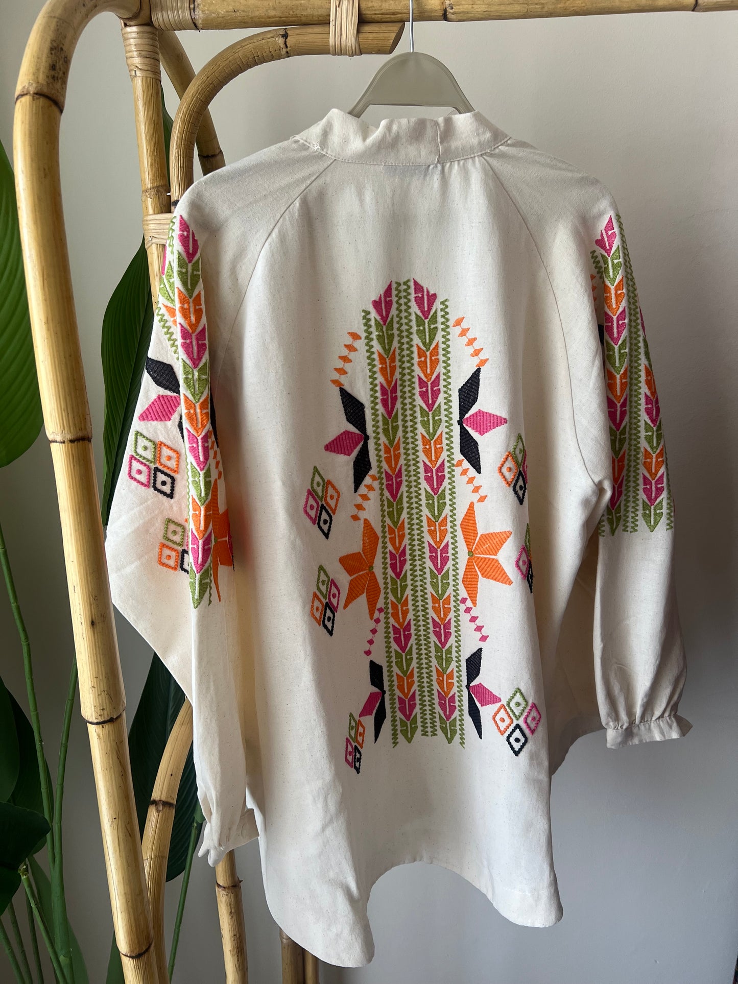 Embroidered Colorful Geo Linen Kimono