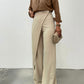 Beige Linen Wrapped Wide Leg Pants