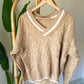 Camel Striped V Neck Pullover