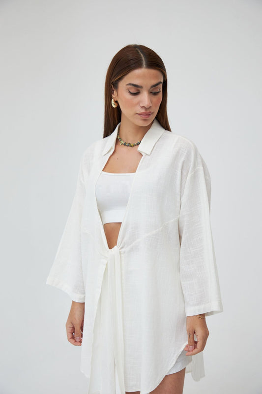 White Linen Tie Kimono