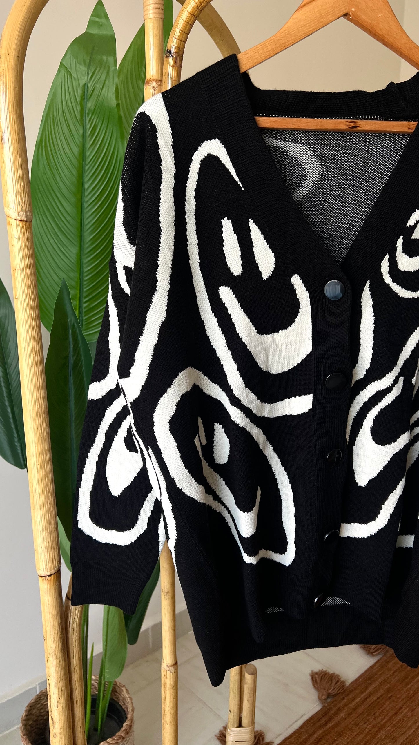 Black X Off white Patterned Cardigan