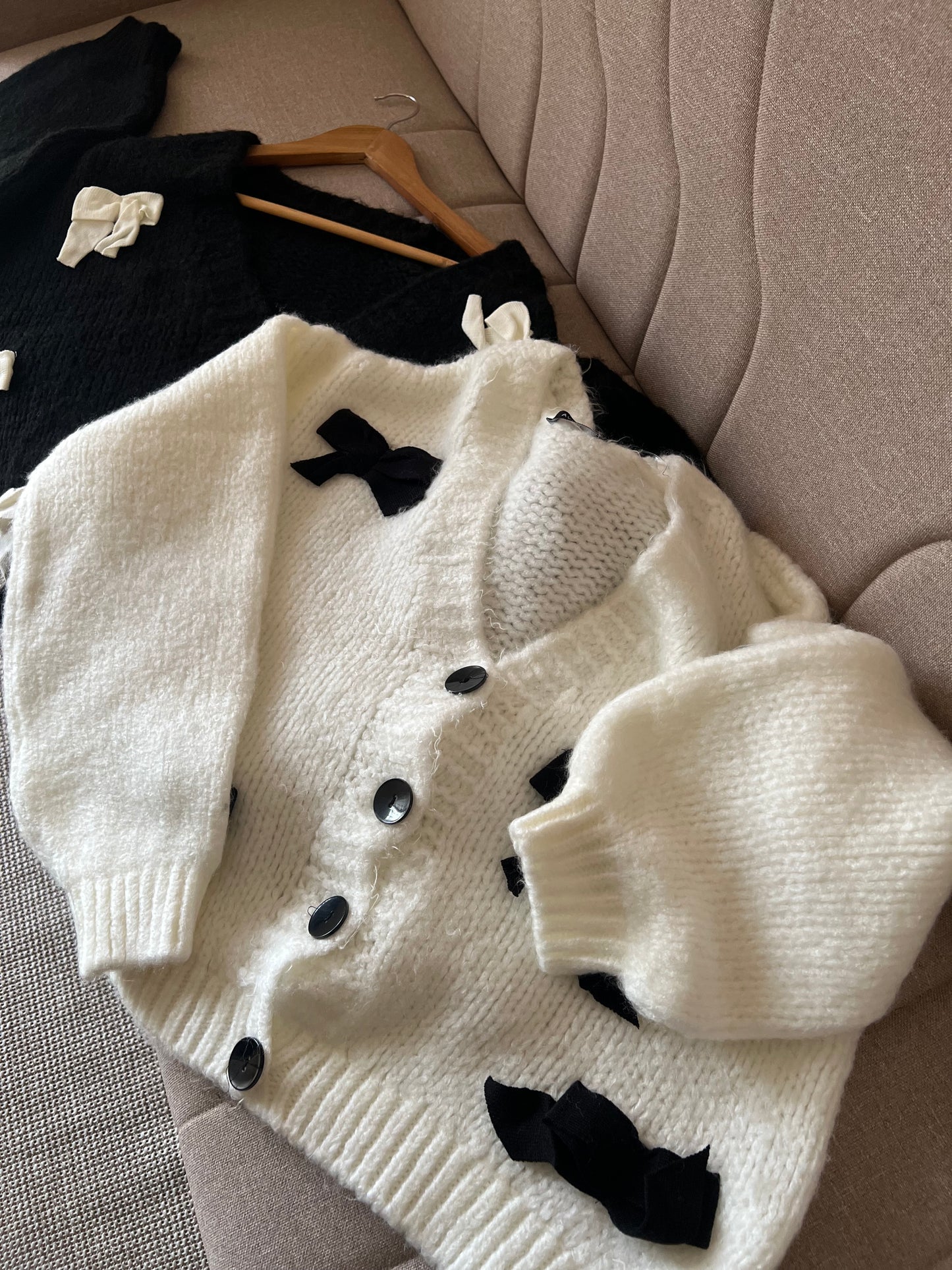 Off White Cardigan With Bow Details