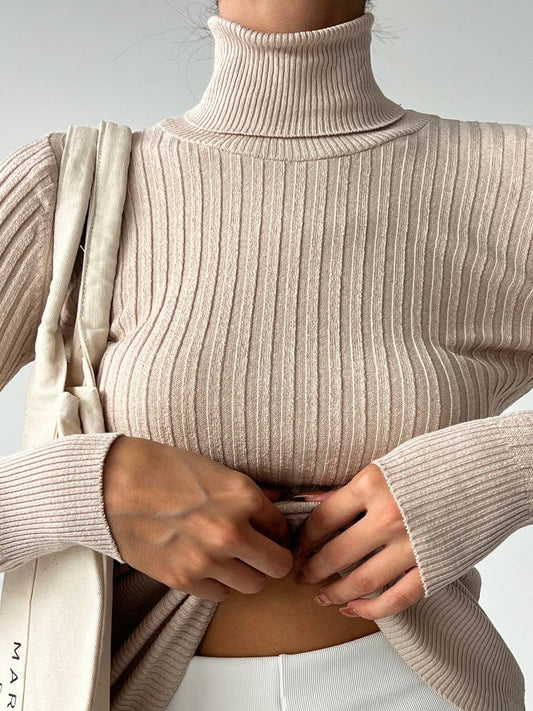 Basic Beige Turtleneck Pullover