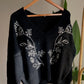 Black Embroidered V Neck Pullover