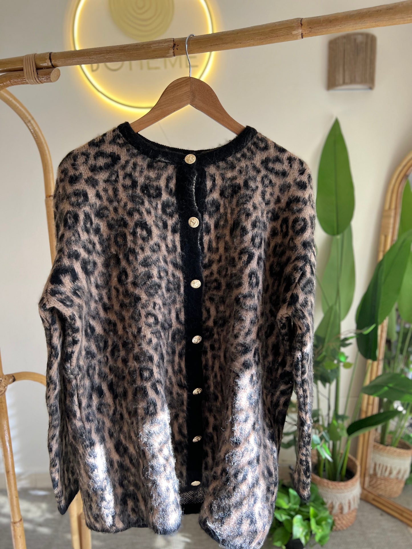 Brown Leopard Mohair Long Cardigan