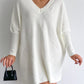 White Oversized V Neck Pullover