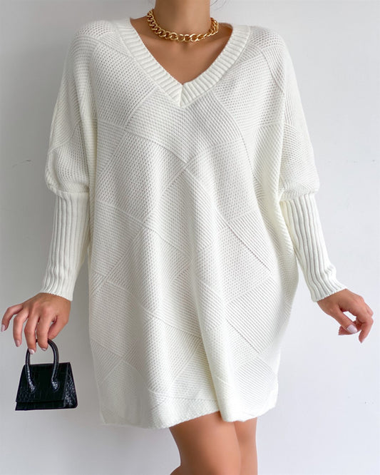 White Oversized V Neck Pullover