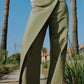 Olive Linen Wrapped Wide Leg Pants