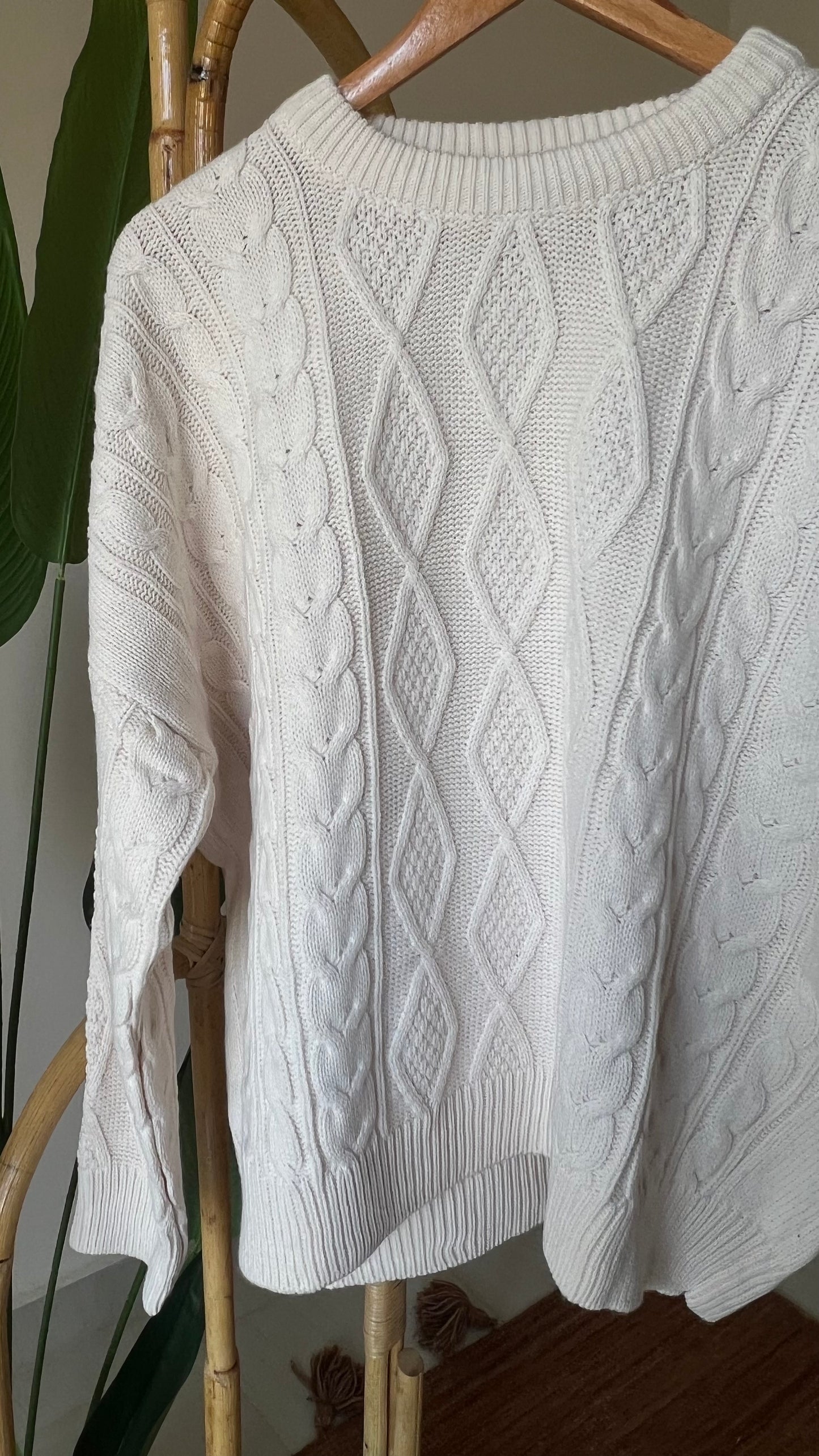 Cream Braided Knitted Round Neck Pullover