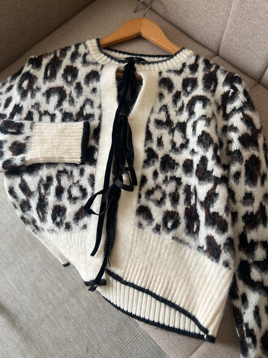 Leopard Black & Brown Cardigan With Velvet Ties