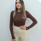 Basic Brown Ribbed Pullover With Golden Buttons