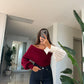 Burgundy Off Shoulder Pullover With Shirt Sleeve