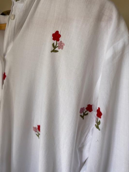 Embroidered Floral Red White Shirt