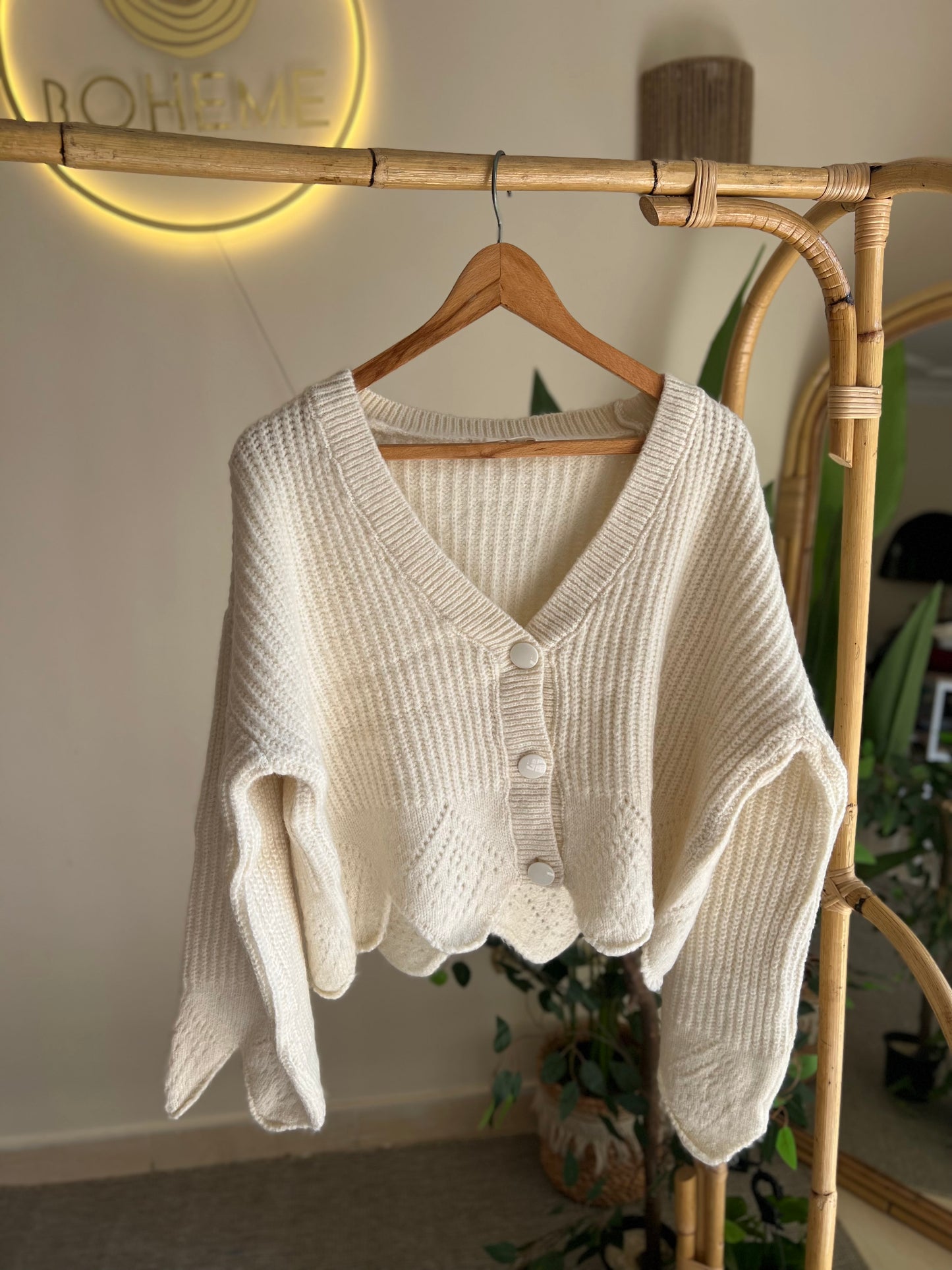 Cream Cardigan With Bell Sleeves