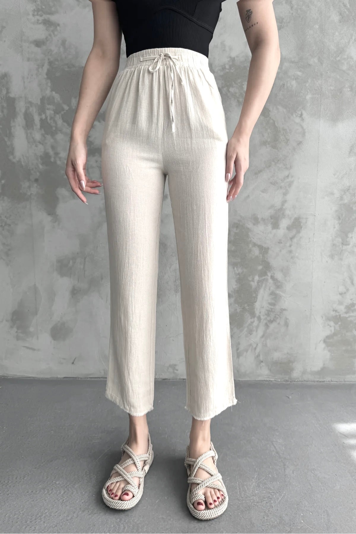 White Muslin Cotton Pants With Fringes